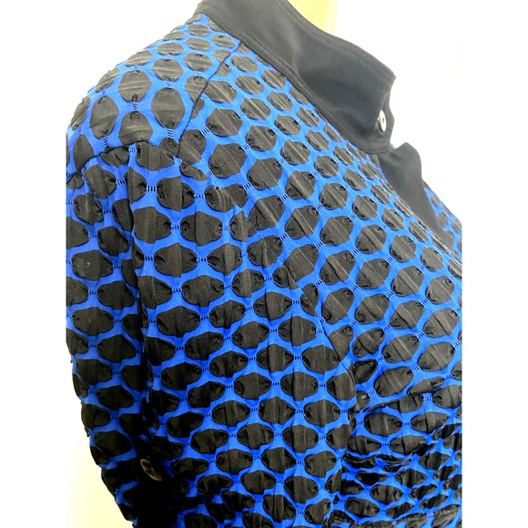 Joseph Ribkoff Jacket Blue Black Textured 3/4 Sleeve Button Down Draped 8 M - Picture 4 of 7